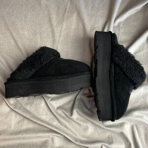 Bear paw platform black slippers